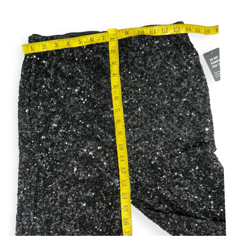 Express Super High Waisted Sequin Flare Pant Black Size Small - Picture 7 of 10